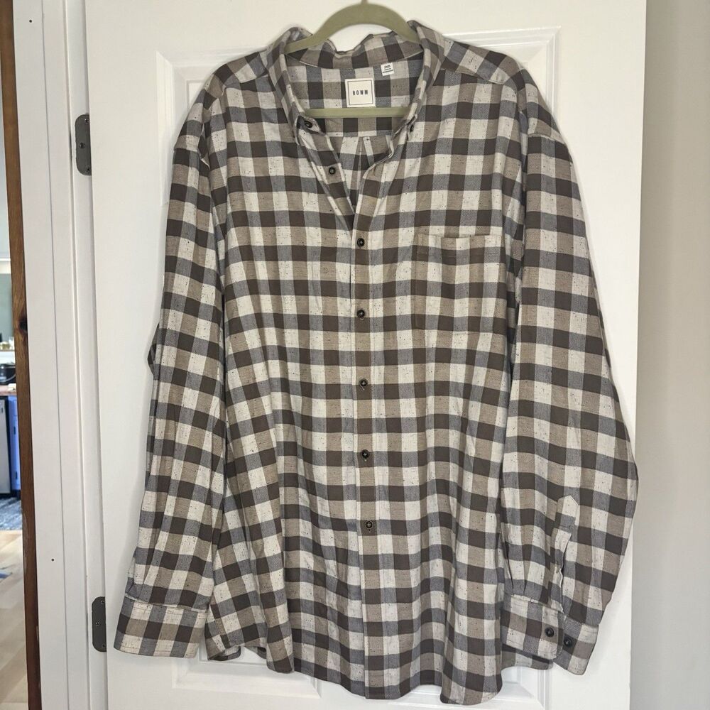 ROWM Size 3XB Buffalo Plaid Brown Check Button Up Shirt Flannel Fall